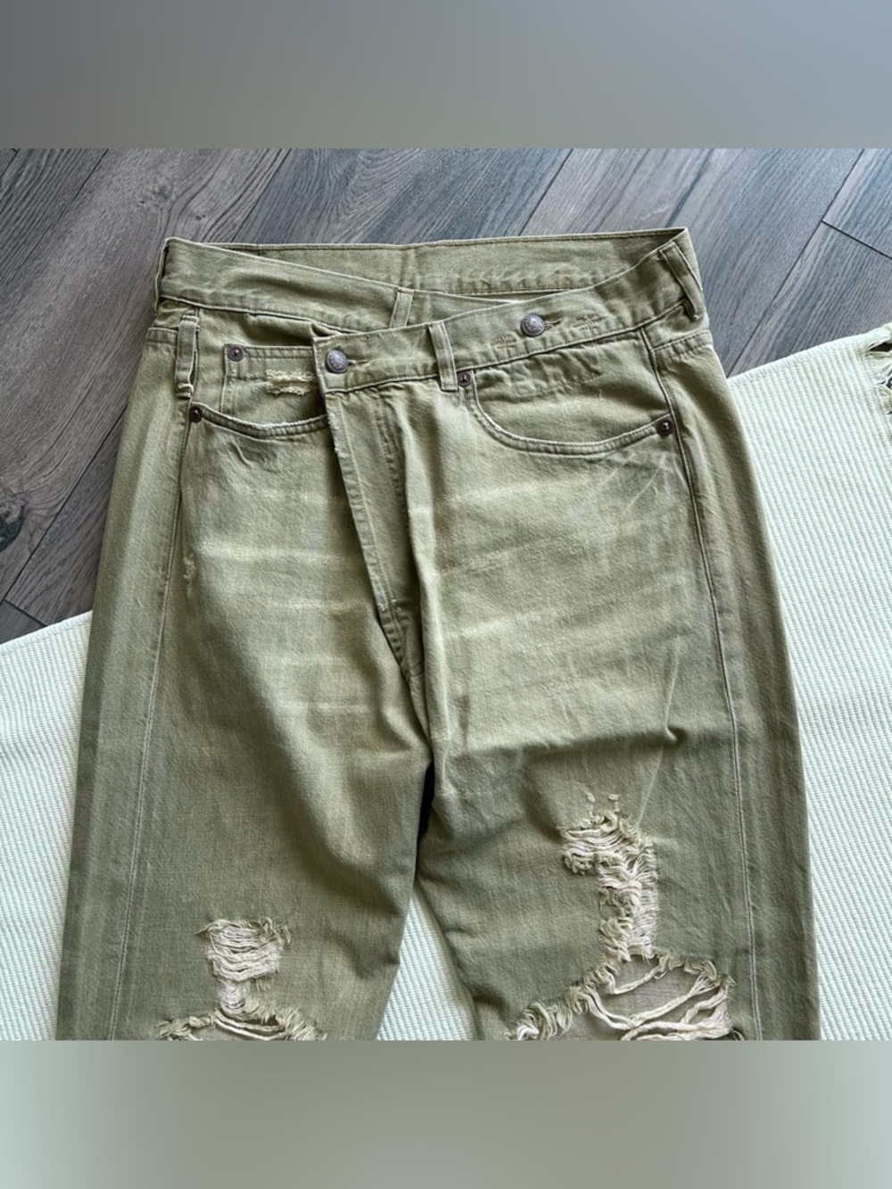 R13 Crossover Distressed Moss Green Jeans - Picture 6 of 14
